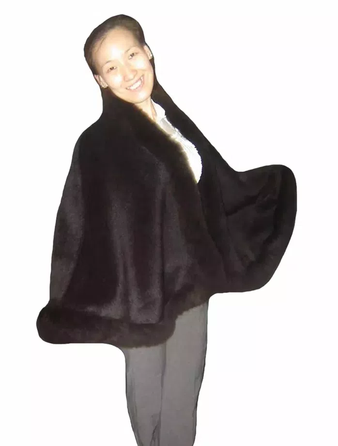 Finest handmade baby alpaca fur trimmer cape