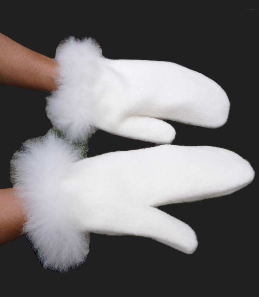 Luxury Baby Alpaca Fabric Fur Trim Mittens