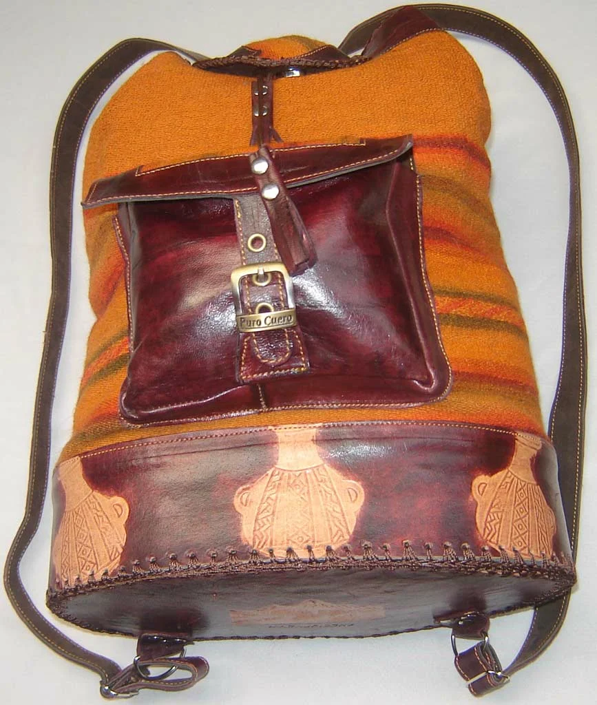 Andean Leather mixed with wool backpack are handmade